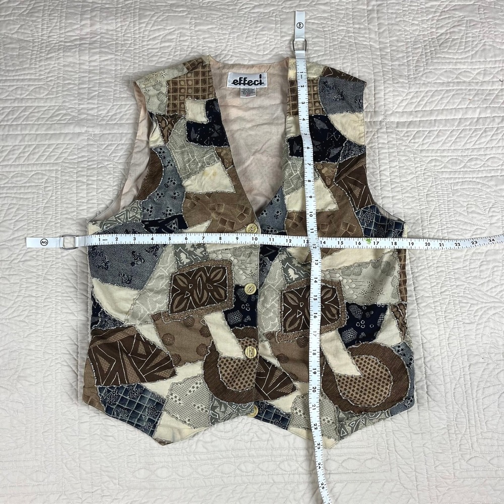 Vintage Effeci Patchwork Vest Beaded Button Front… - image 7